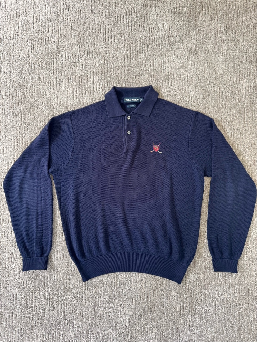 Polo Golf by Ralph Lauren Navy Long-Sleeve Polo Knit with Embroidered Crest
